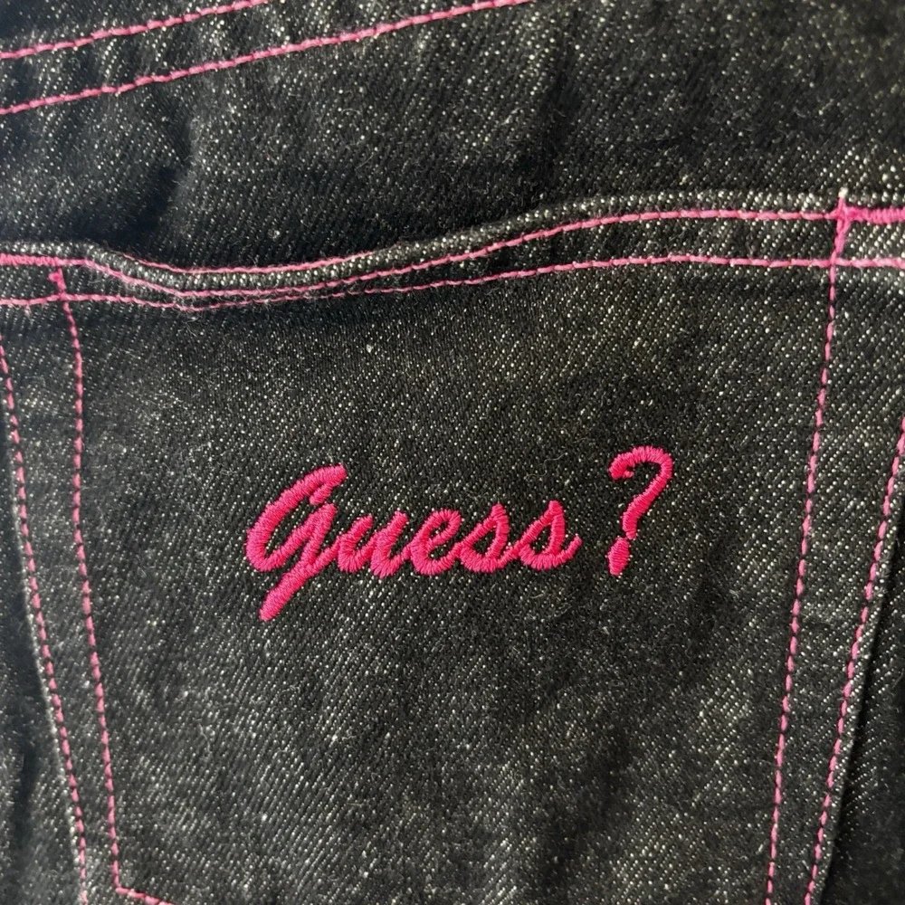 Women's Vintage 90's Guess Dark Denim Skirt Size‎ 29 Made In USA  Pink Stitching